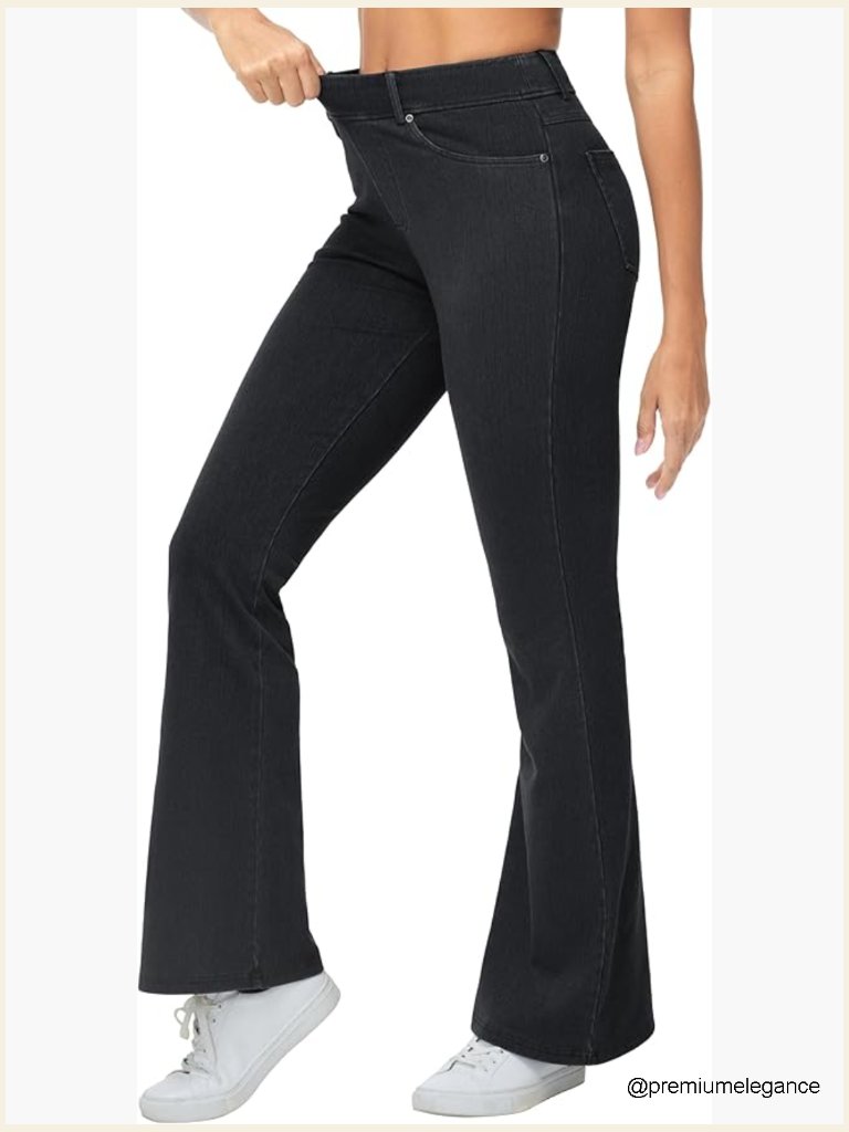 High Rise Bell Bottom Flare Jeggings With Pockets